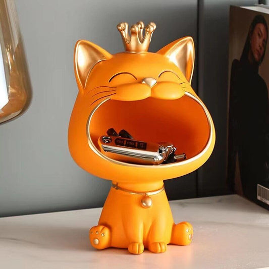 Polyresin Laughing Cat Storage Showpiece