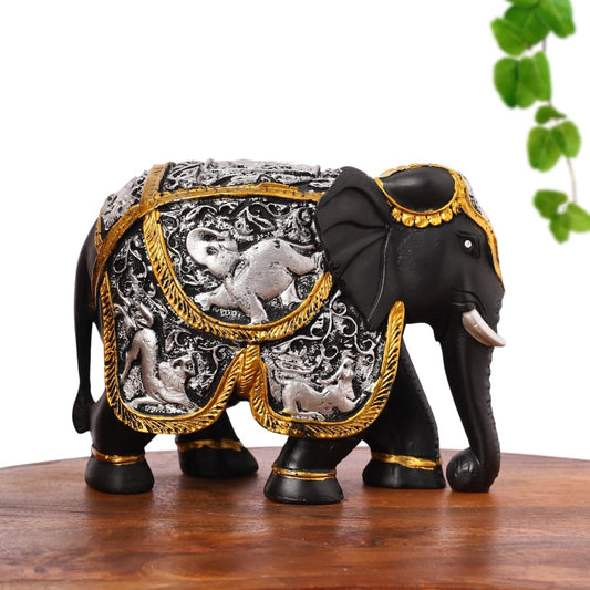 Black & Gold Plated Resin Elephant Statue