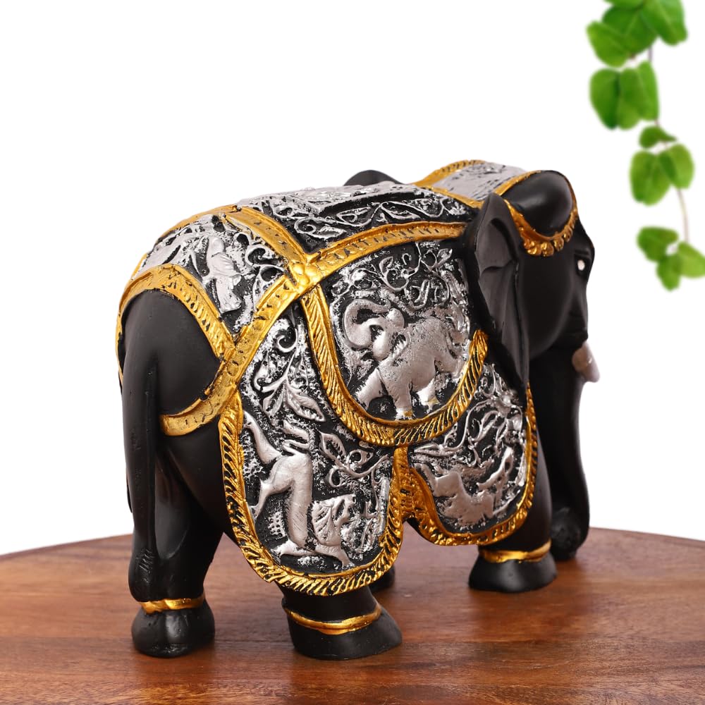 Black & Gold Plated Resin Elephant Statue