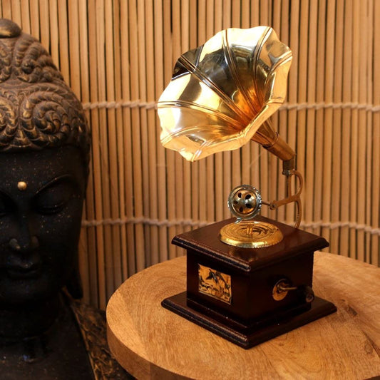 Decorative Vintage Brass Musical Brass Gramophone