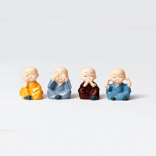 Colourful 4 Monks Buddha Figurines