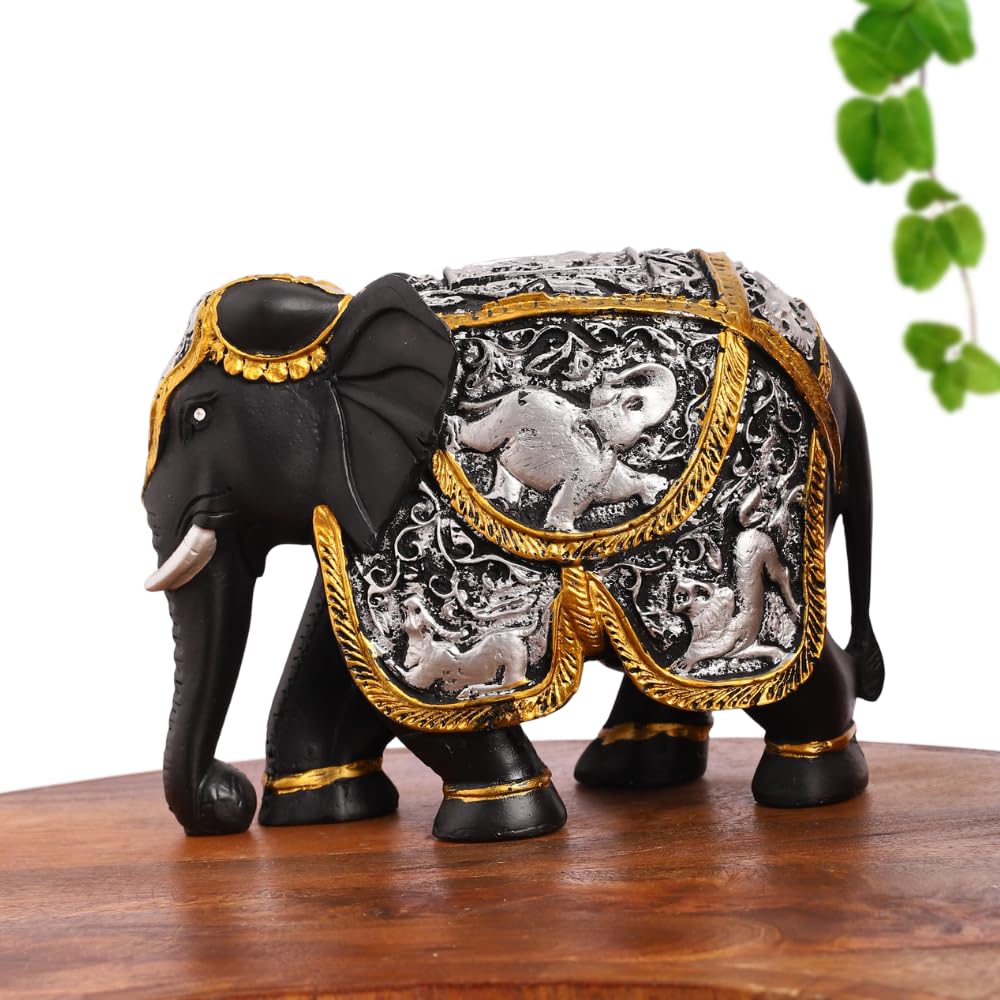 Black & Gold Plated Resin Elephant Statue