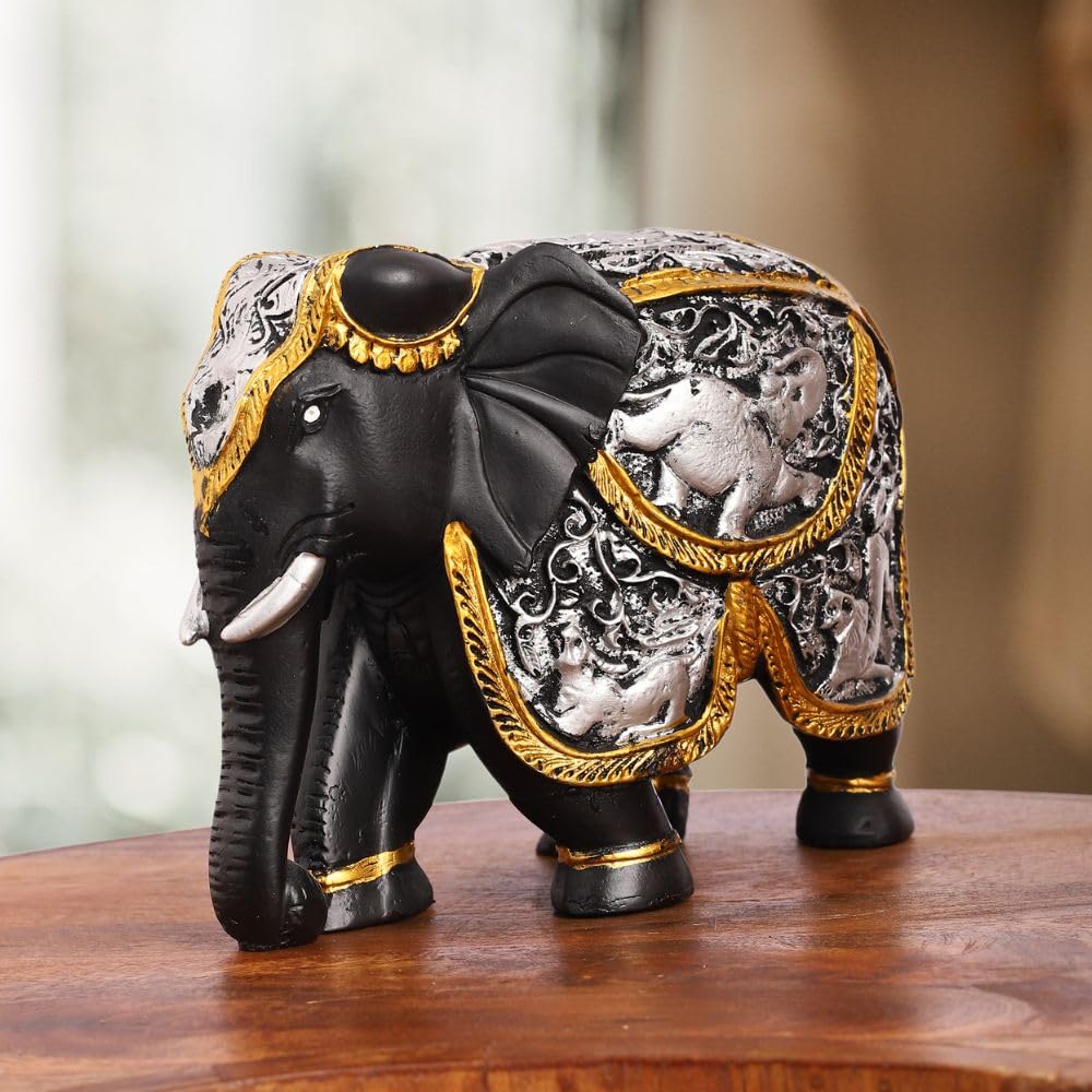 Black & Gold Plated Resin Elephant Statue