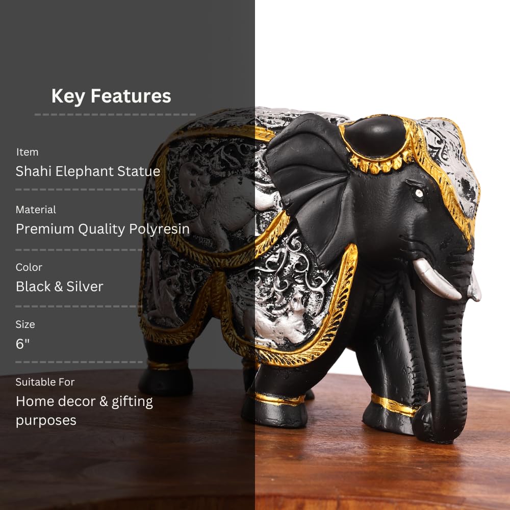 Black & Gold Plated Resin Elephant Statue