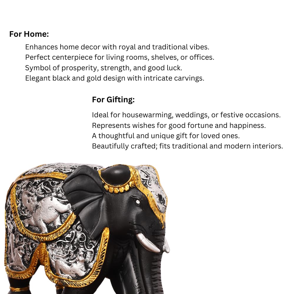 Black & Gold Plated Resin Elephant Statue