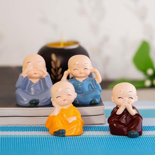 Colourful 4 Monks Buddha Figurines
