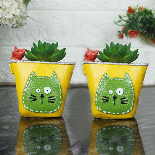 Yellow & Green Kitty In Purse Planter