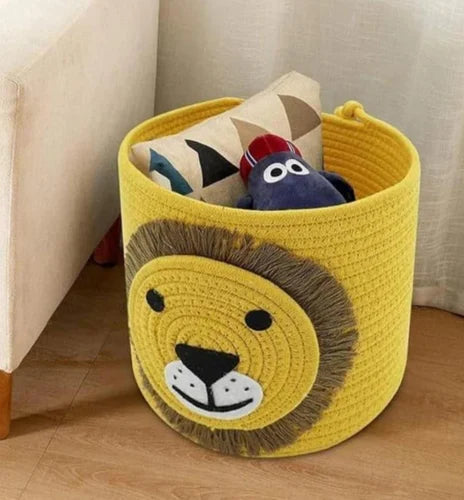 Multipurpose Lion Design Cotton Rope Hamper Basket