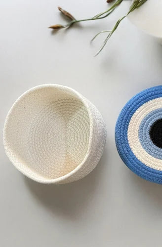 Round Cotton Rope Evil Eye Storage Basket