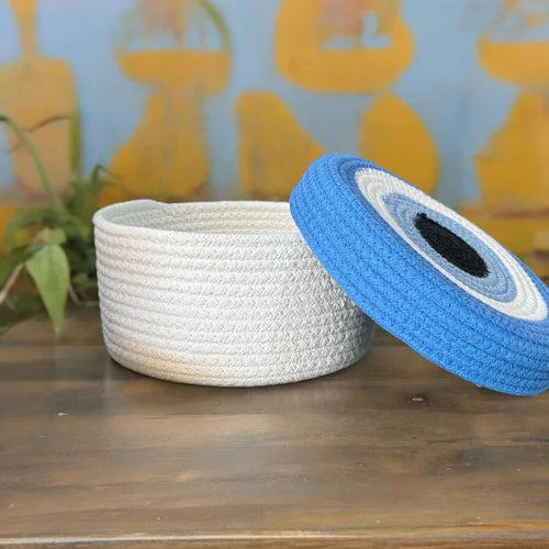 Round Cotton Rope Evil Eye Storage Basket