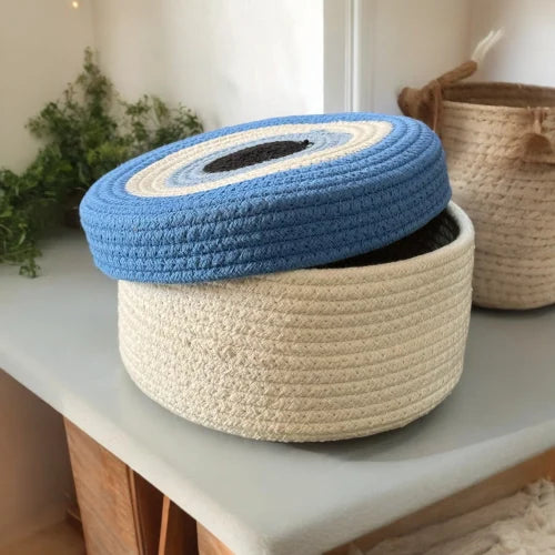 Round Cotton Rope Evil Eye Storage Basket