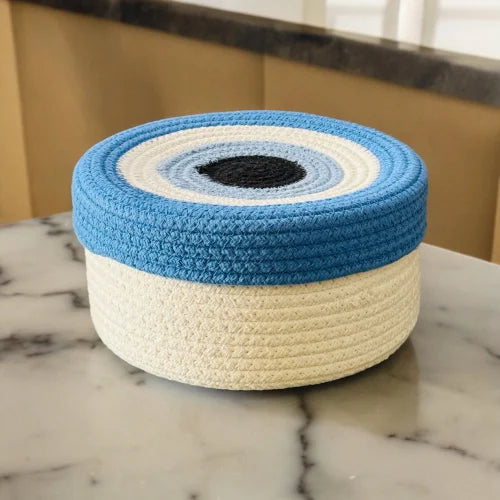 Round Cotton Rope Evil Eye Storage Basket