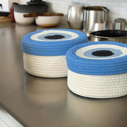 Round Cotton Rope Evil Eye Storage Basket