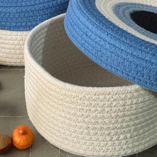Round Cotton Rope Evil Eye Storage Basket